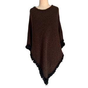 vintage y2k 90s chocolate brown shawl boucle acrylic wool fur trim M/L